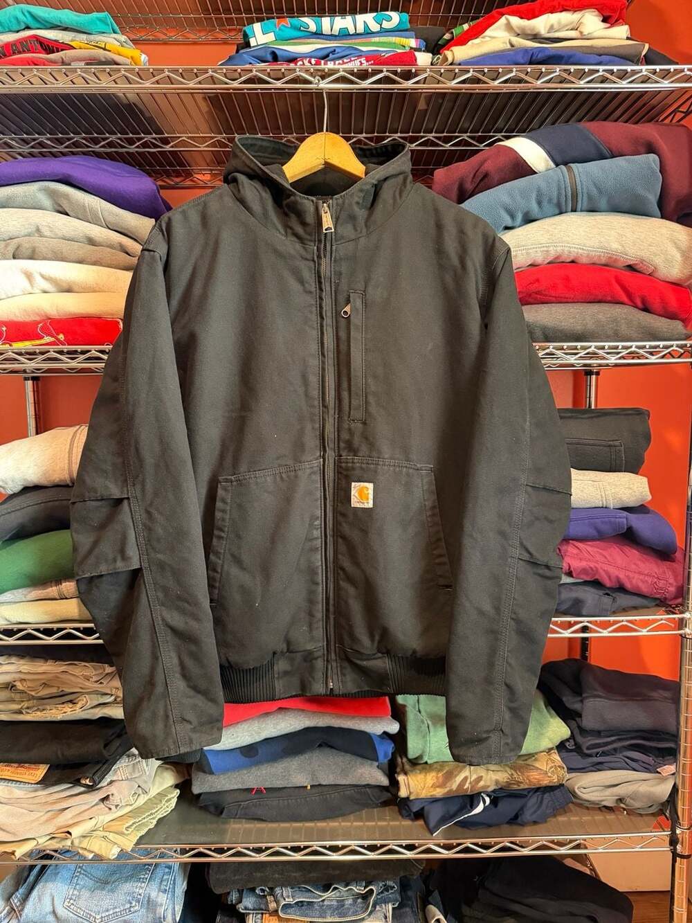 Carhartt Full Swing Jacket Men Large Black Fleece Lined Hooded Workwear